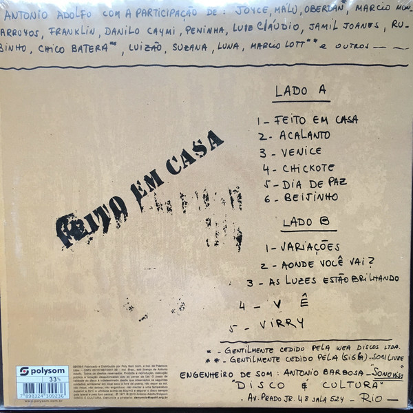 Antonio Adolfo - Feito Em Casa (clòssicos Em Vinil) (Back)