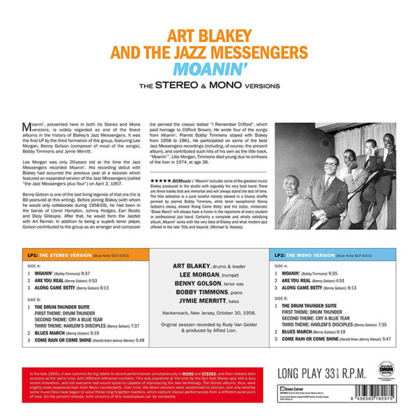 Art Blakey & The Jazz Messengers - Moanin' (The Stereo & Mono Versions) (2LP) (Back)
