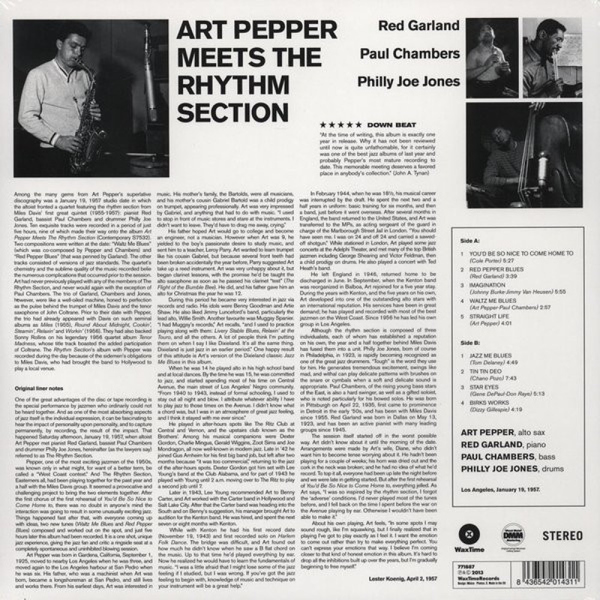 Art Pepper - Art Pepper meets The Rhythm Section (180g Reissue) (Back)