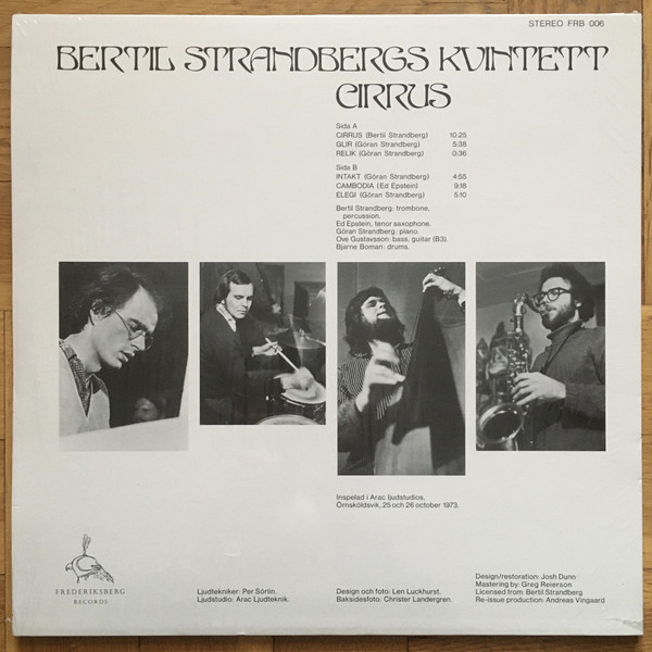 BERTIL STRANDBERGS KVINTETT - CIRRUS (Remastered Reissue 2019) (Back)