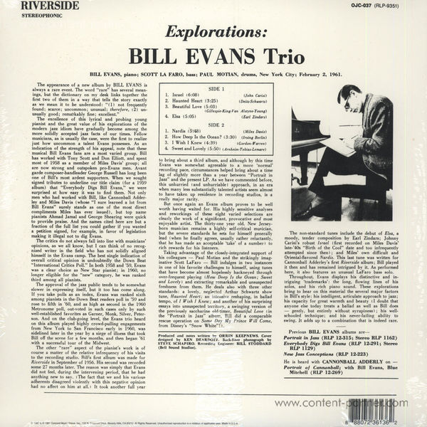 Bill Evans Trio - Explorations (Back to Black Ltd. Ed.) (Back)