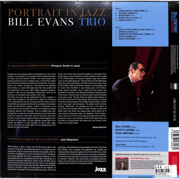 Bill Evans Trio - Portrait In Jazz (Coloured Vinyl) (Back)