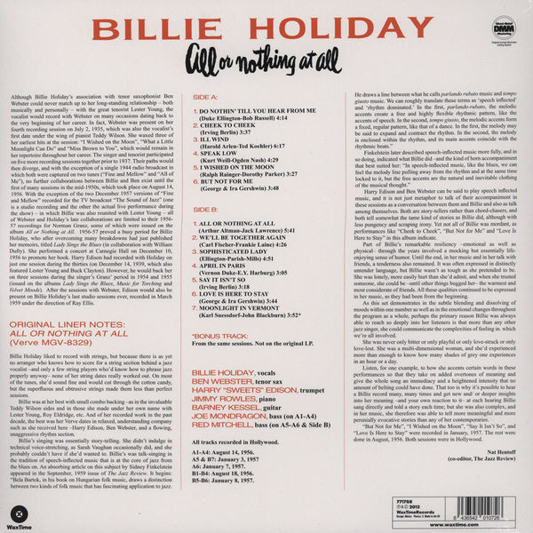 Billie Holiday - All Or Nothing At All (45RPM, 200g 2LP) (Back)