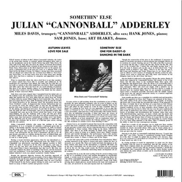 CANNONBALL ADDERLEY - Somethin' Else (Blue Vinyl) (Back)