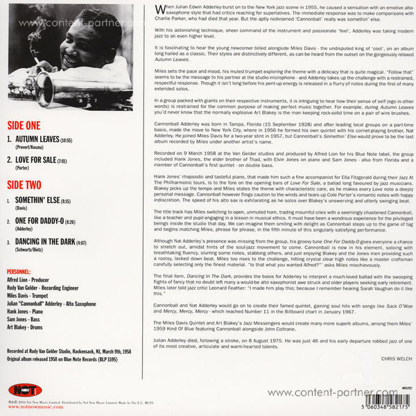 Cannonball Adderley - Somethin' Else (LP) (Back)