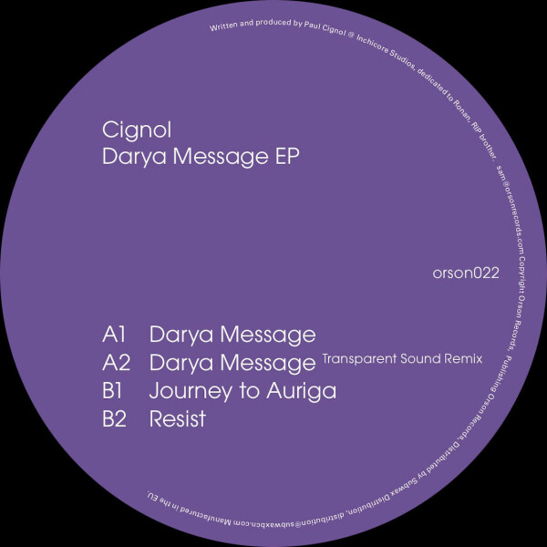 Cignol - Darya Message (Incl. Transparent Sound Remix) (Back)