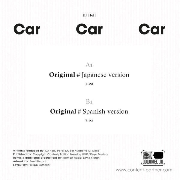 DJ Hell - Car Car Car (Limited 7inch Version) (Back)