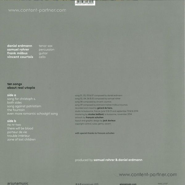 Daniel Erdmann - Samuel Rohrer - Ten Songs About Real Utopia (Back)