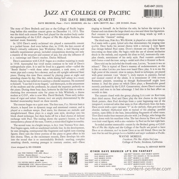Dave Brubeck Quartet - Jazz At the College of the Pacific (Back)
