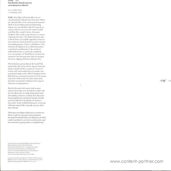 F.S.K. - Ein Haufen Scheiss und ein zertrümmertes Klavier (Back)