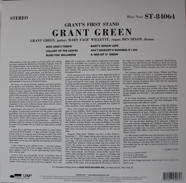 Grant Green - Grant's First Stand (Reissue 2019) (Back)