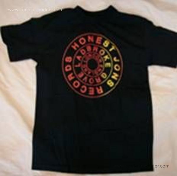 Honest Jons Logo T-Shirts - Multicoloured logo on Navy (M)