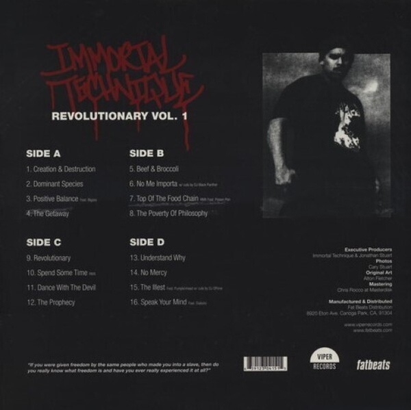 Immortal Technique - Revolutionary Vol.1 (2LP Repress) (Back)