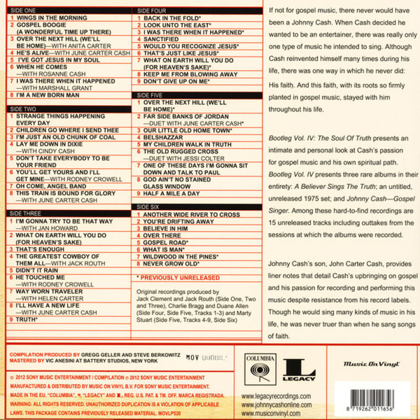 JOHNNY CASH - BOOTLEG 4: The Soul of Truth (3LP) (Back)