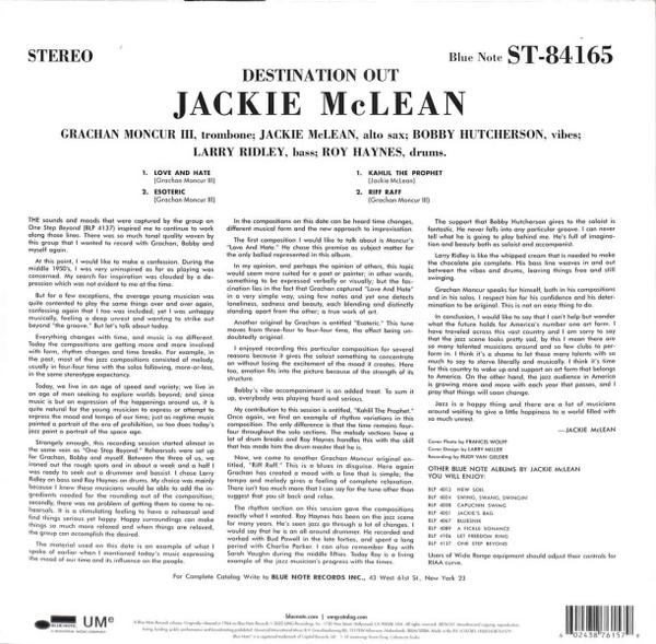 Jackie McLean - Destination... Out! (Back)