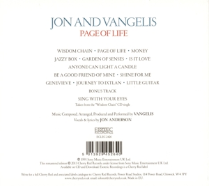 Jon And Vangelis - Page Of Life (Remastered Edition) (Back)