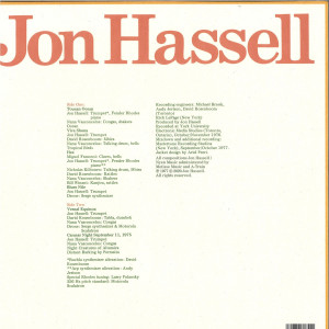 Jon Hassell - Vernal Equinox (Remstered LP+MP3) (Back)