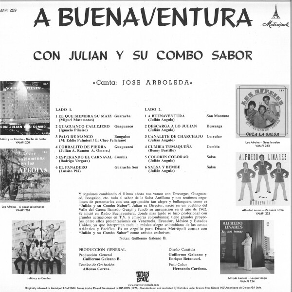 Julian Y Su Combo Sabor - A Buenaventura (Reissue LP) (Back)
