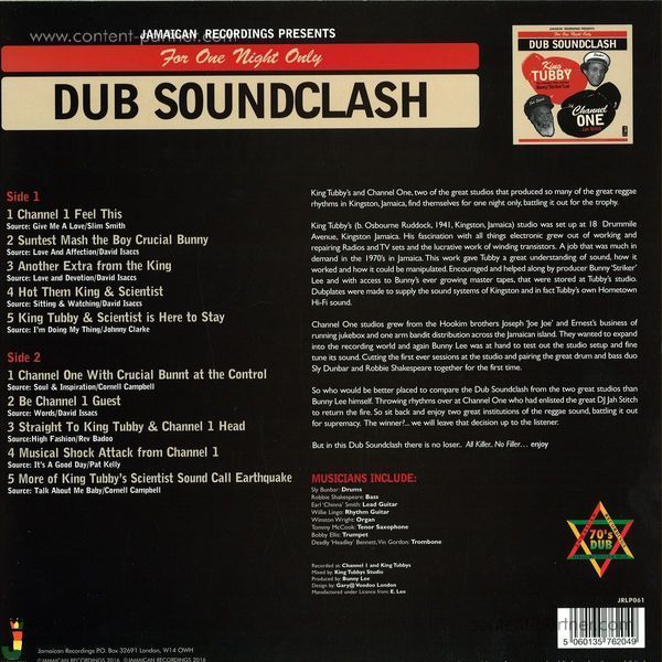 King Tubby Vs Channel One - Dub Soundclash (Back)