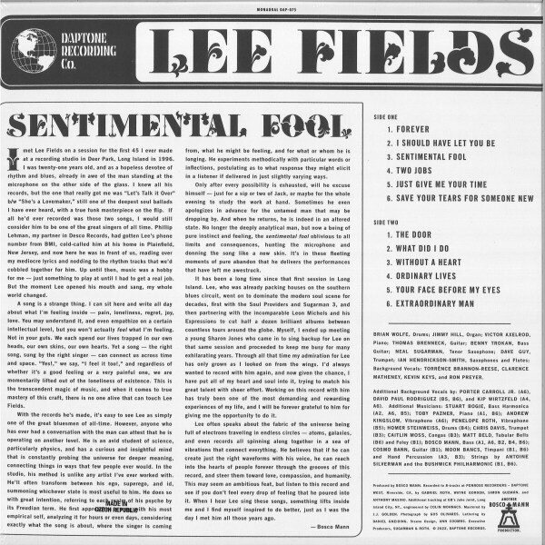 Lee Fields - Sentimental Fool (LP + DL) (Back)