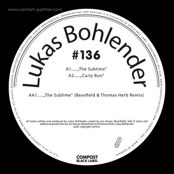 Lukas Bohlender - Compost Black Label 136 - The Sublime EP (Back)
