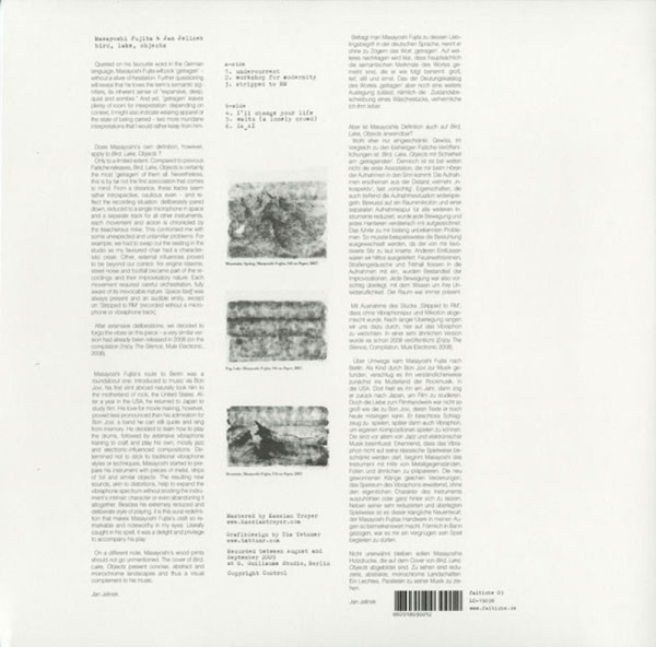 Masayoshi Fujita & Jan Jelinek - BIRD, LAKE, OBJECTS (LP) (Back)
