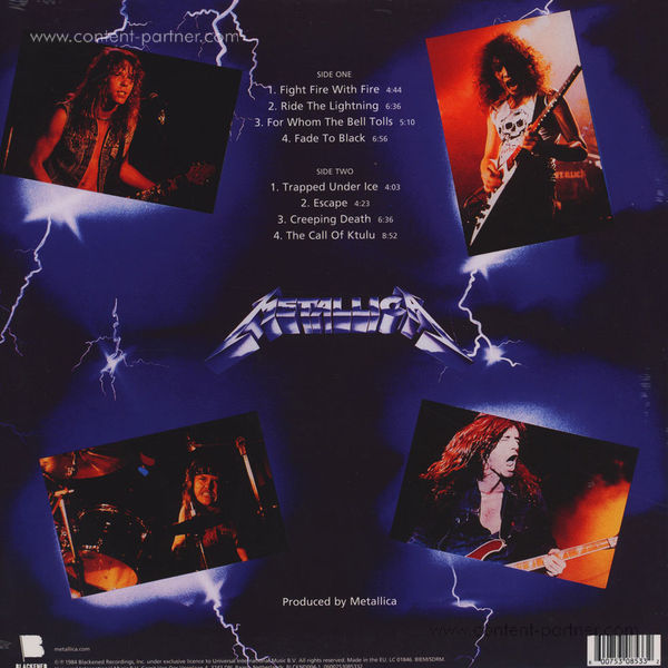 Metallica - Ride The Lightning (LP) (Back)