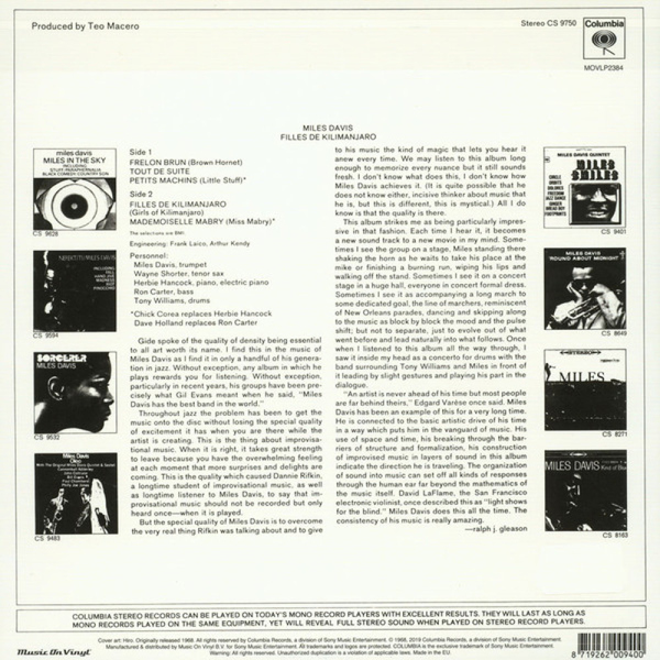 Miles Davis - Filles De Kilimanjaro (180g Reissue) (Back)