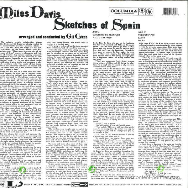 Miles Davis - Sketches of Spain (Ltd. 180g yellow vinyl) (Back)