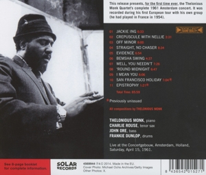 Monk,Thelonious Quartet - Complete 1961 Amsterdam Concert (Back)
