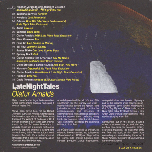 Olafur Arnalds - Late Night Tales (2LP+MP3/180g/Gatefold) (Back)