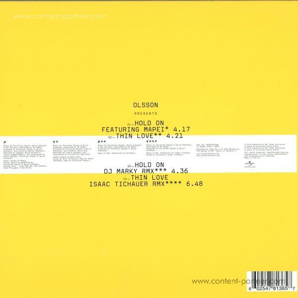 Olsson - Hold On EP (Back)