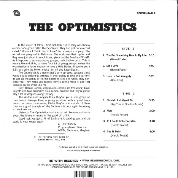 Optimistics - Optimistics (140g Reissue) (Back)
