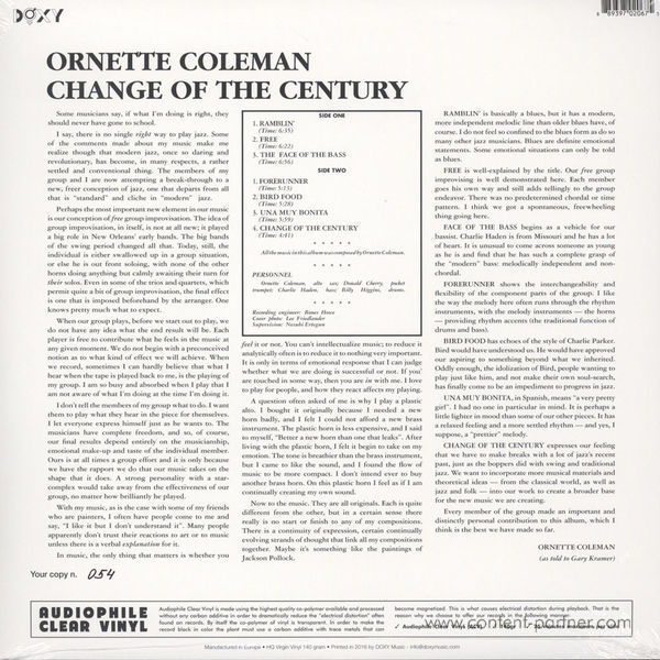 Ornette Coleman - Change Of The Century (LP) (Back)