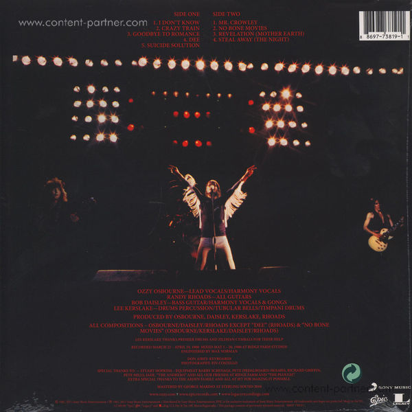 Ozzy Osbourne - Blizzard of Ozz (180g LP) (Back)