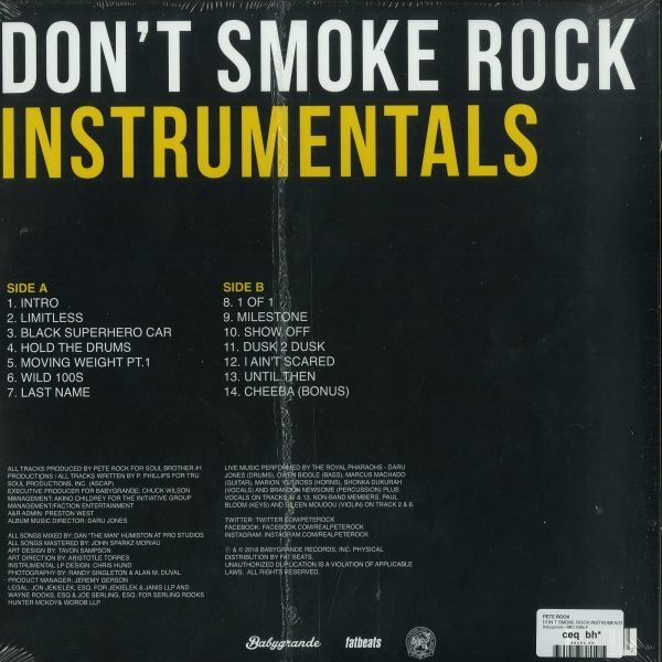 Pete Rock - Don't Smoke The Rock Instrumentals (Back)