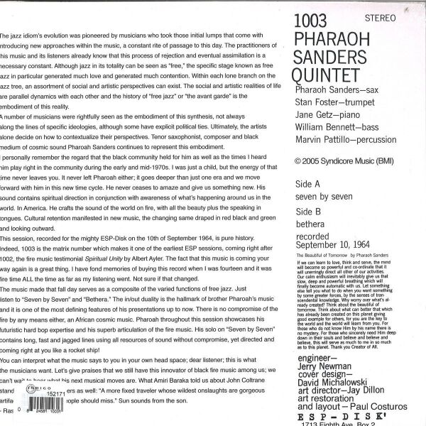 Pharoah Sanders - Pharoah Sanders Quintet (180g Reissue) (Back)