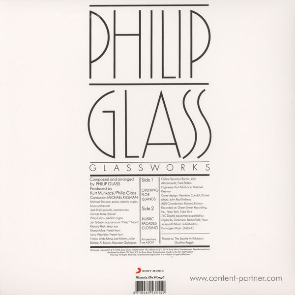 Philip Glass - Glassworks (LP) (Back)