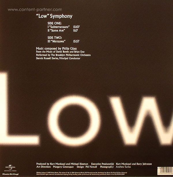 Philip Glass - Low Symphony (LP) (Back)