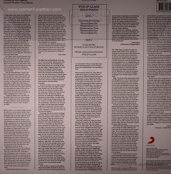 Philip Glass - Solo Piano (LP) (Back)