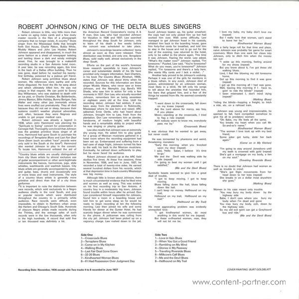 Robert Johnson - King Of The Delta Blues Singers (Back)