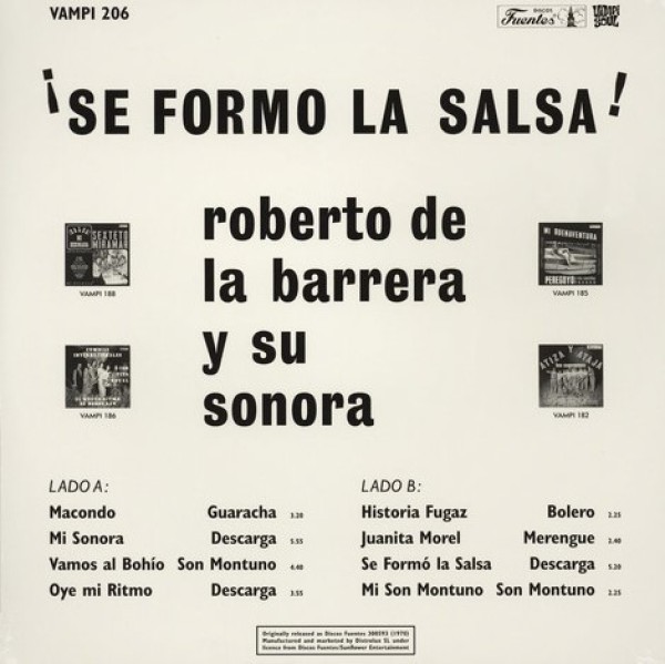 Roberto De La Barrera Y Su Sonora - Se Formo La Salsa (180g Reissue) (Back)