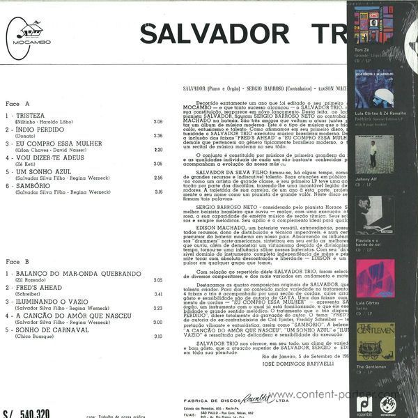 Salvador Trio - Tristeza (Reissue) (Back)