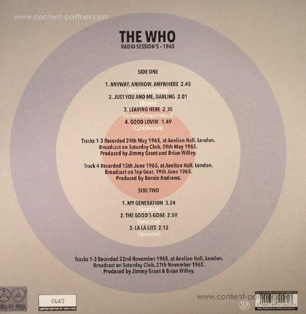 The Who - Radio Sessions 1965 (10" blue vinyl) (Back)