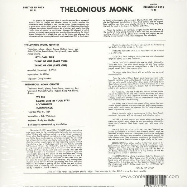 Thelonious Monk Quintet - Monk (Back to Black Ltd. Ed.) (Back)