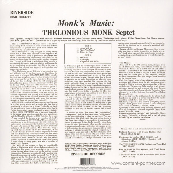 Thelonious Monk - Monk's Music (Back to Black Edt.) (Back)