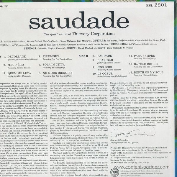 Thievery Corporation - Saudade (180g) (Back)