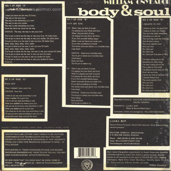 William Onyeabor - Body & Soul (Re-Issue) (Back)