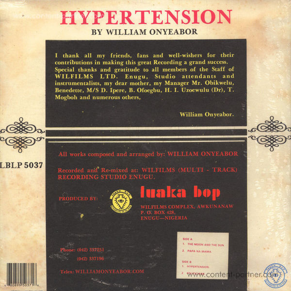 William Onyeabor - Hypertension (Re-Issue) (Back)