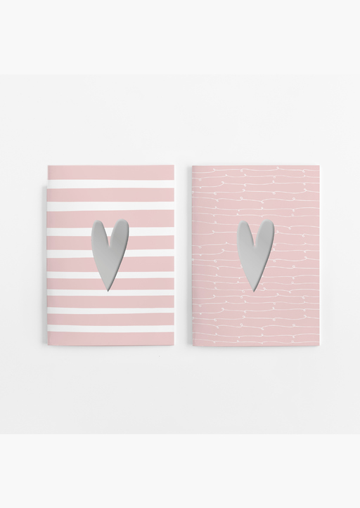 Lisa Wirth - 2er Set Notizheft A5  in rosa mit 2 Herz-Motiven